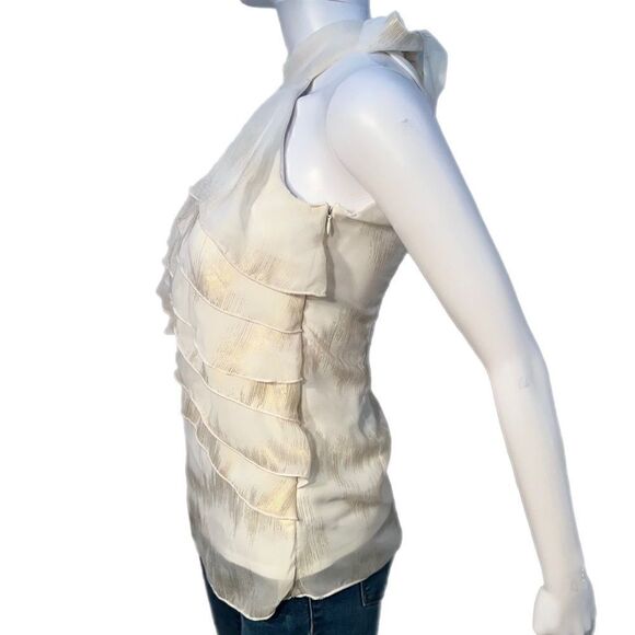 Cream & Gold Tiered Chiffon Blouse - Picture 5 of 9